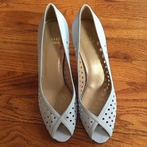 Stuart Weitzman Perforated Leather Peep-Toe Heels